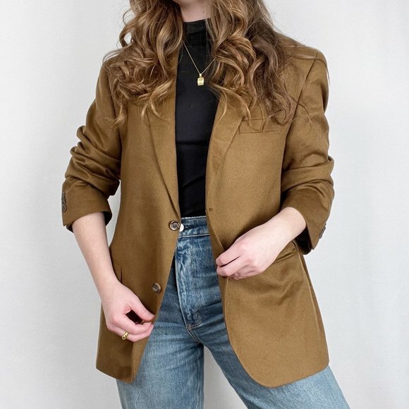 Vintage Union Made 100% Cashmere Oversized Blazer Jacket Long Pea Coat Preppy - Picture 9 of 9